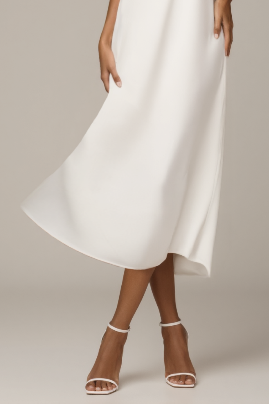 ​Semi Formal ​Dress White Halter Neck Tea-Length Dress