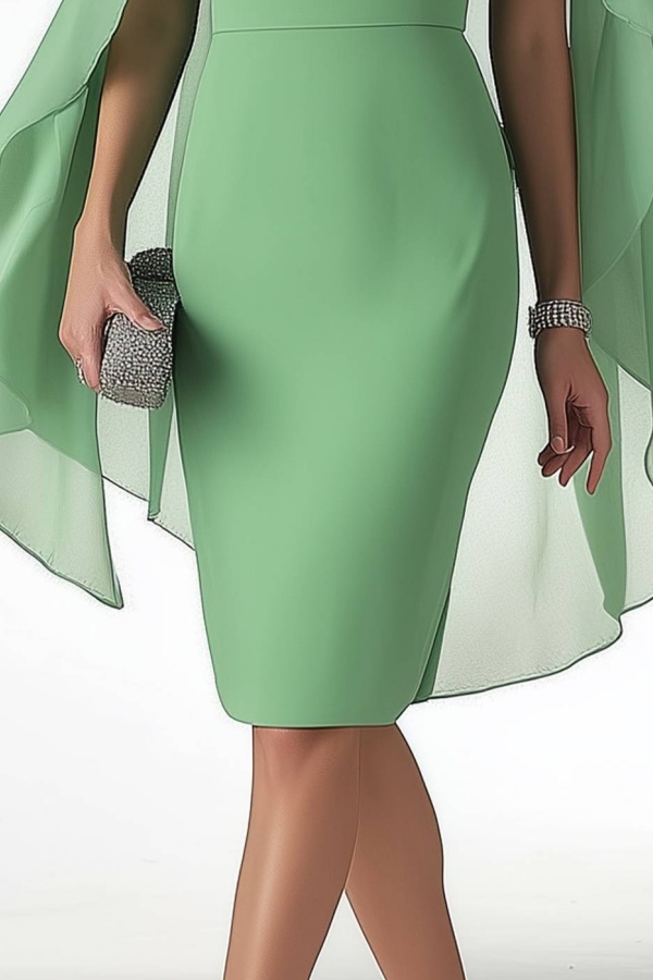 Mother of th Bride Dress Green Crew Neck 3D Floral Knee-Length Dress