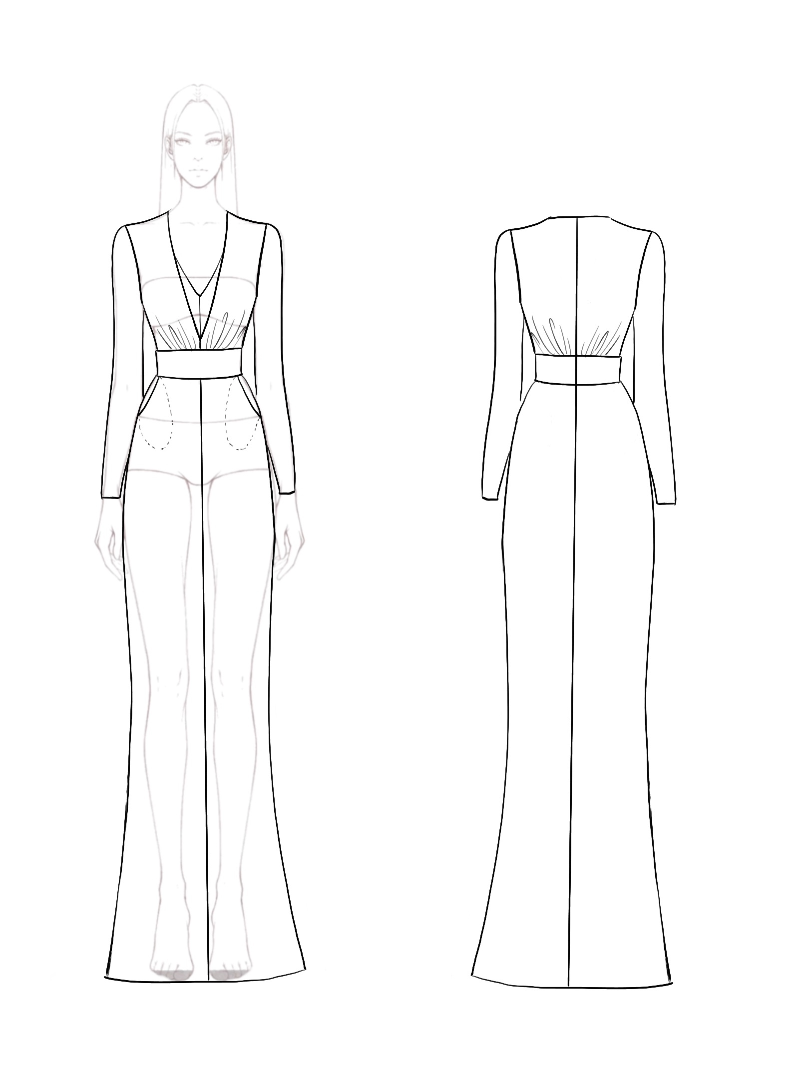 Work Formal Elegant Dress V Neck Long Sleeve Black White Maxi Dress