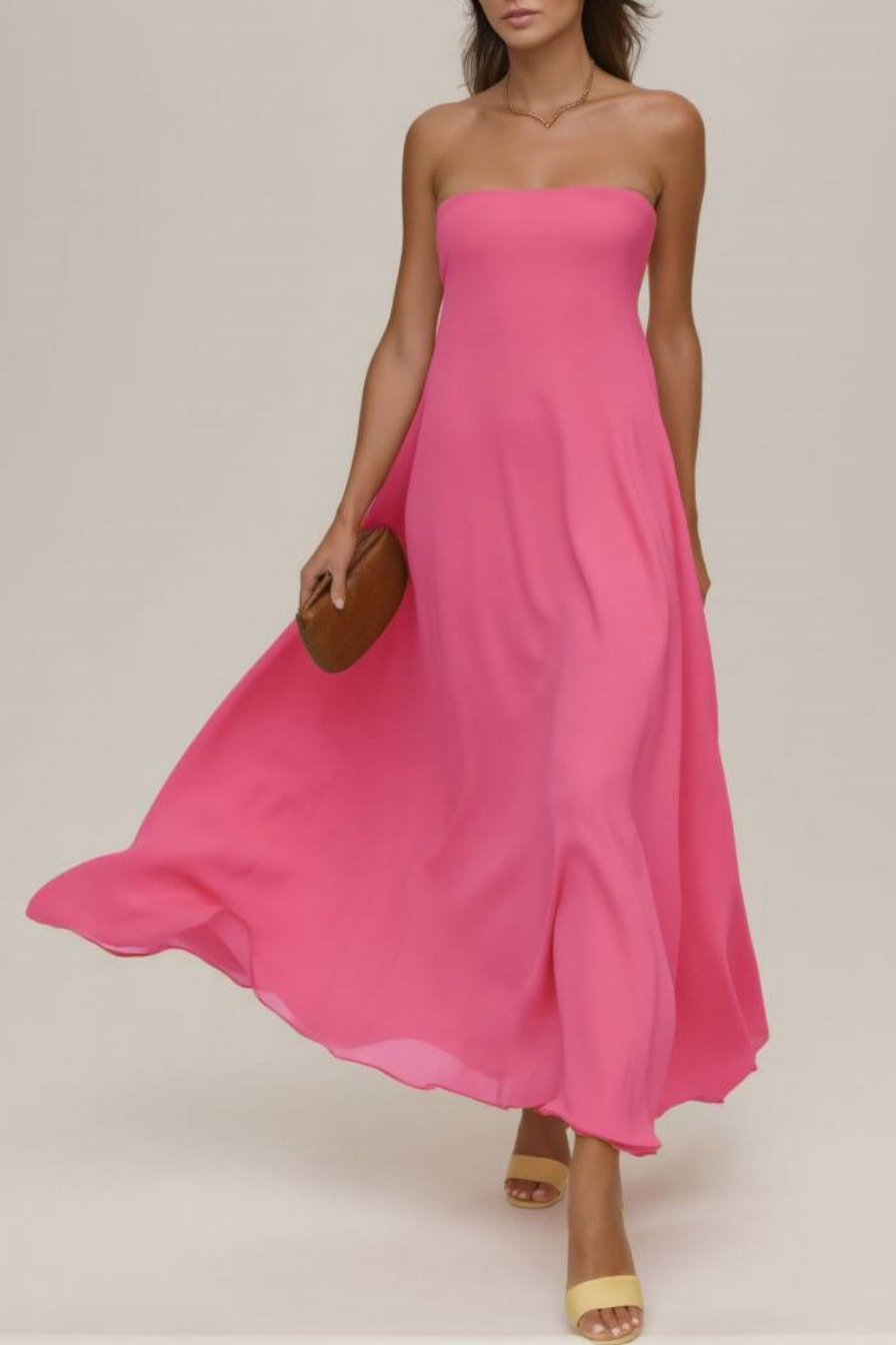 Casual Swing Party Dress Pink Spaghetti Strap Maxi Dress