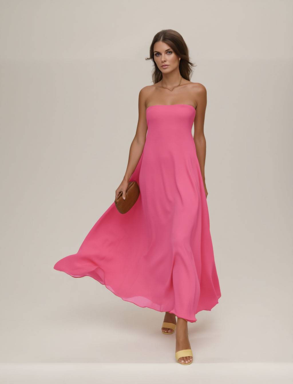 Casual Swing Party Dress Pink Spaghetti Strap Maxi Dress