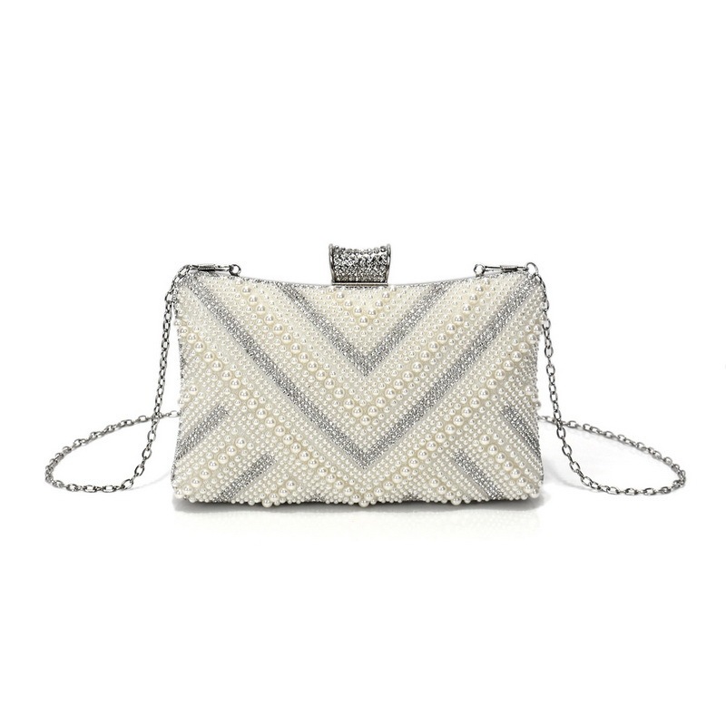 Imitation Pearl Diamond-Studded Party Bag Shiny Chain Handbag