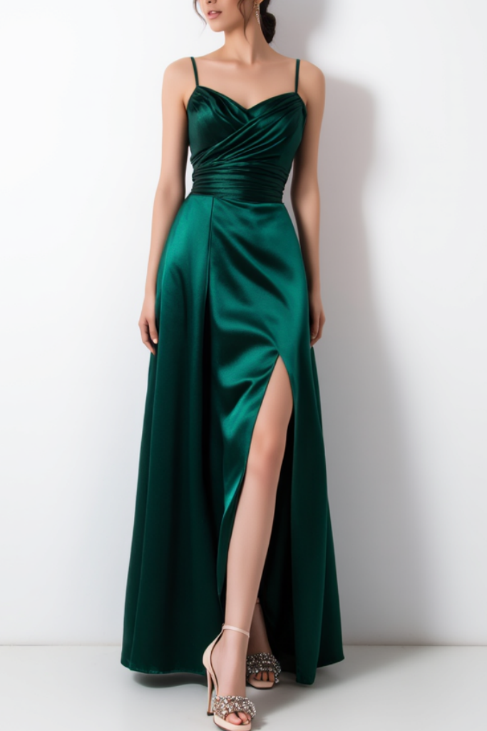 Semi Formal Satin Dress Green Ruffle Ombre Maxi Dress