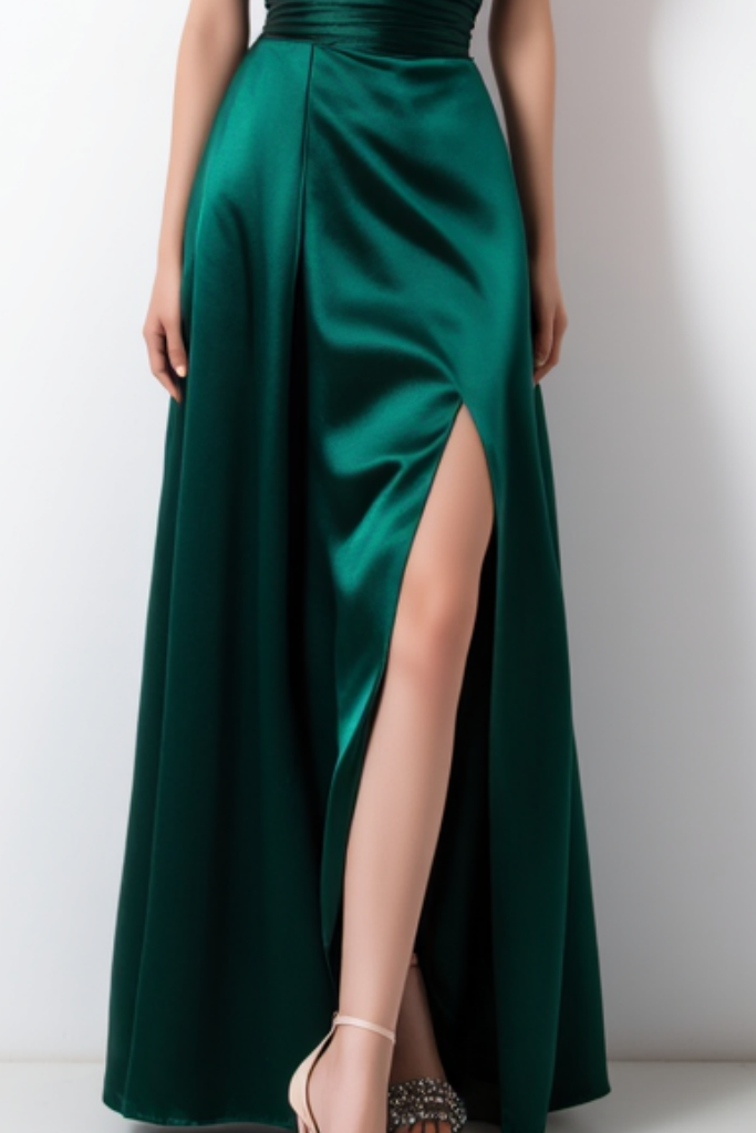 Semi Formal Satin Dress Green Ruffle Ombre Maxi Dress