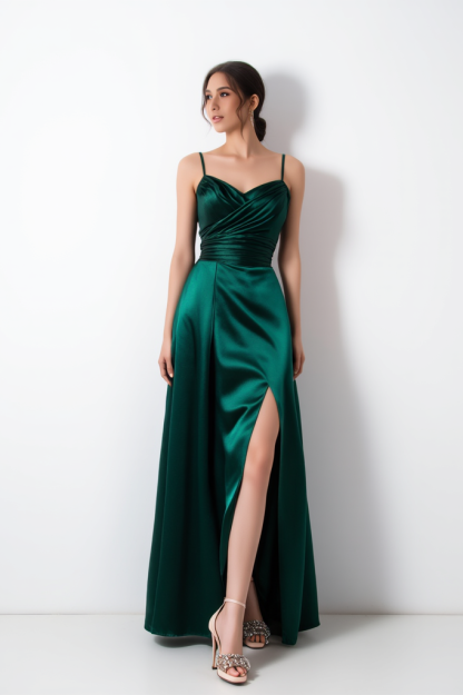 Semi Formal Satin Dress Green Ruffle Ombre Maxi Dress