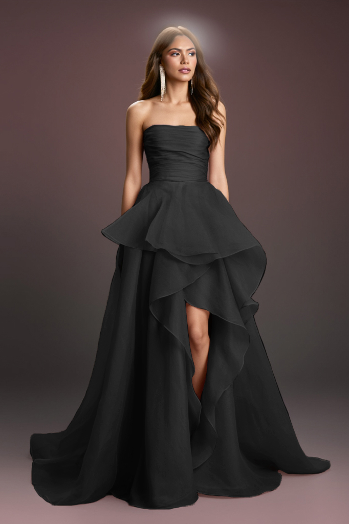 Formal Evening Tiered Dress Pink Strapless Maxi Gown