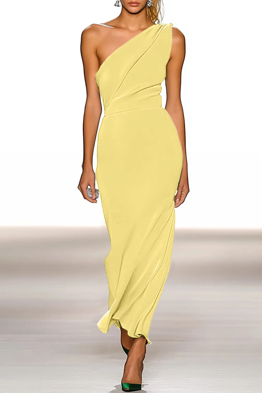 Party Prom Dress Metallic Fabric Colorful Long Sleeve Pleated Midi Dress