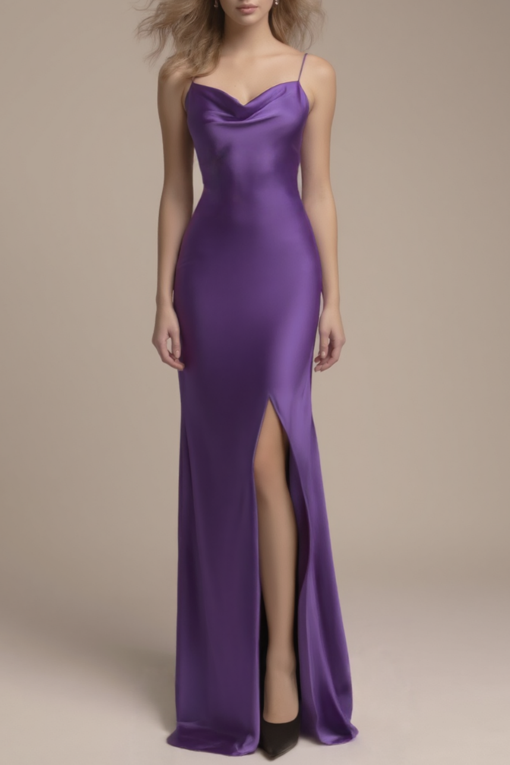 Cocktail​ Party ​Semi Formal Satin Dress​ Purple Straps Maxi Dress