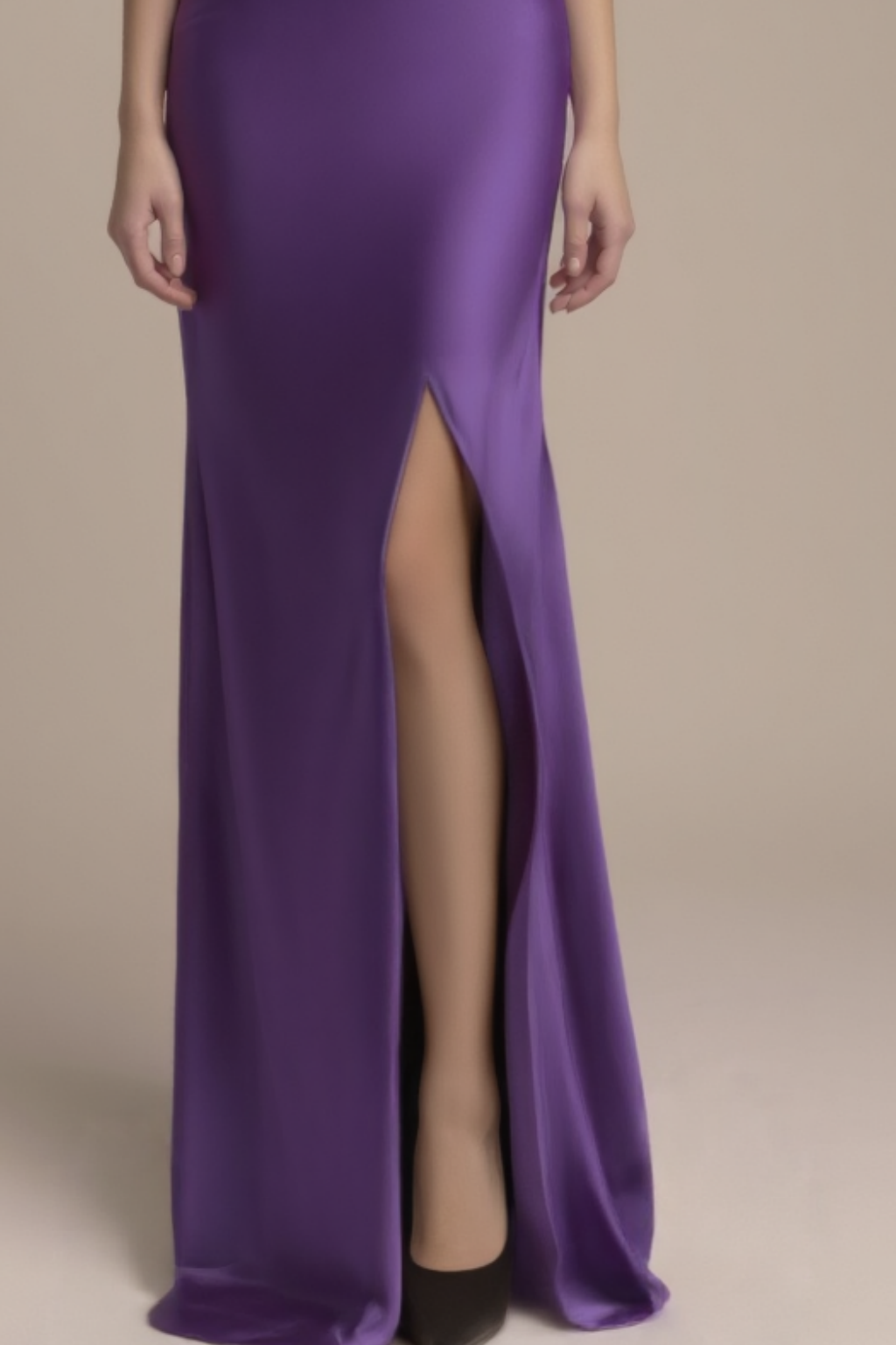 Cocktail​ Party ​Semi Formal Satin Dress​ Purple Straps Maxi Dress