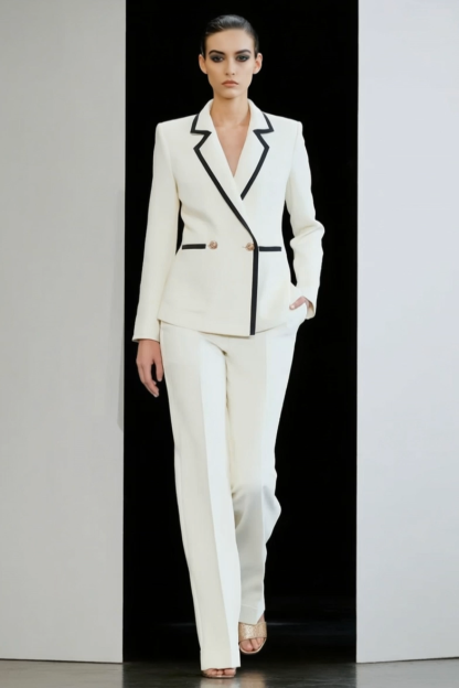 Work Blazer Suit White Lapel Long Sleeve Pants Set 