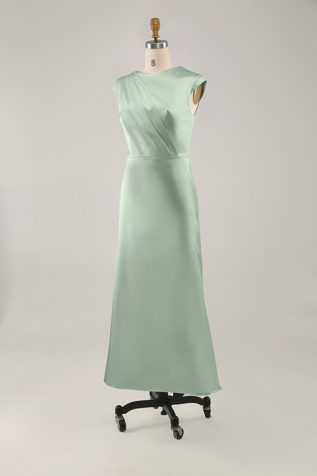 Party Prom Elegant Sage Green Dress Sleeveless Satin Pleated Maxi Dress