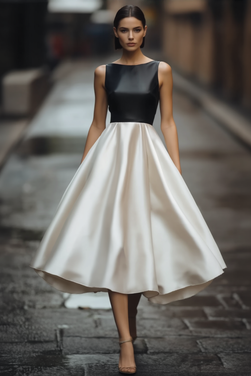 Cocktail Dress Black Crew Neck Midi Satin Dress