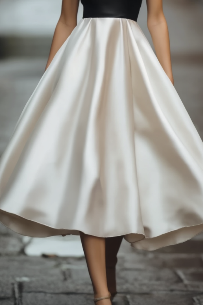 Cocktail Dress Black Crew Neck Midi Satin Dress