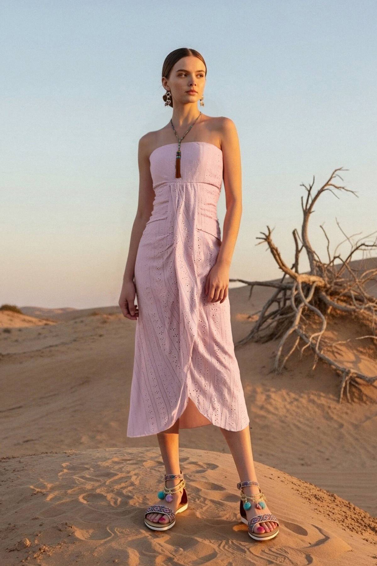 Bohemian Holiday Dress Pink Sleeveless Midi Dress