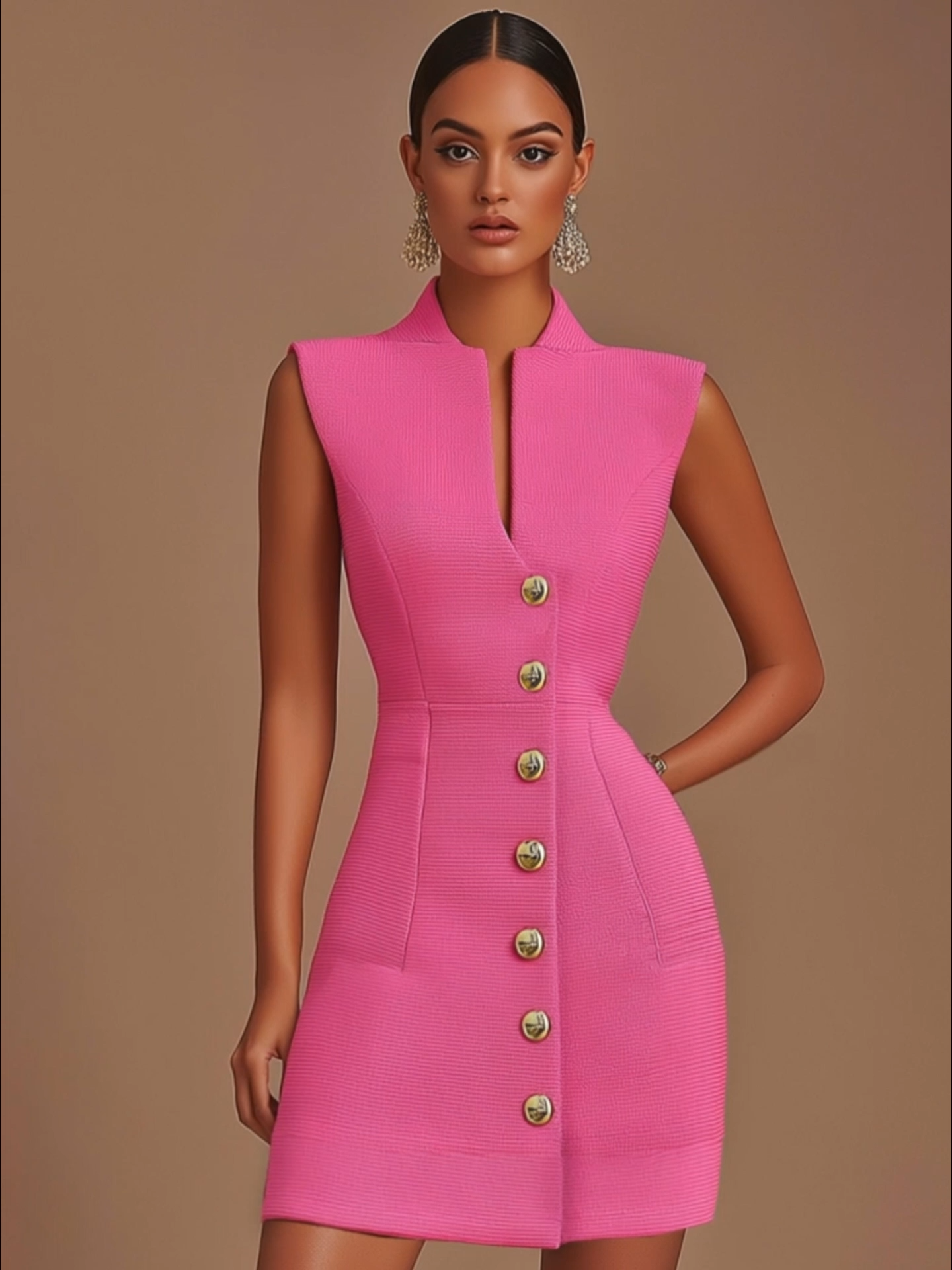 Semi-formal Work Pink Dress Sleeveless V-Neck Mini Dress