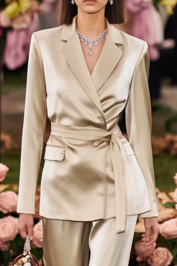 Business Party Blazer Suit Sets Golden Lapel Long Sleeve Pants Set