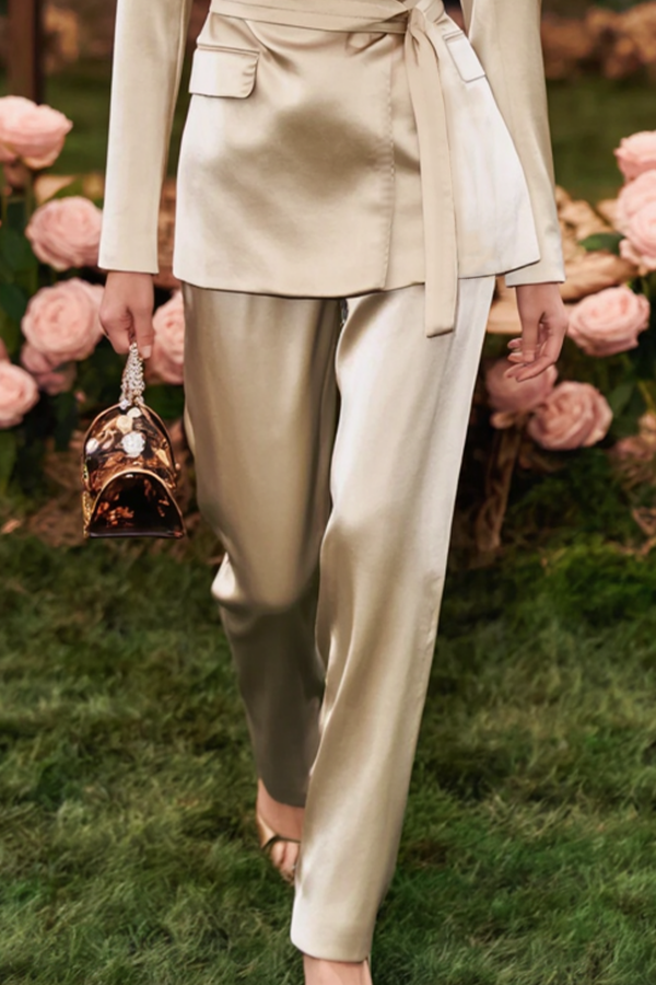 Business Party Blazer Suit Sets Golden Lapel Long Sleeve Pants Set