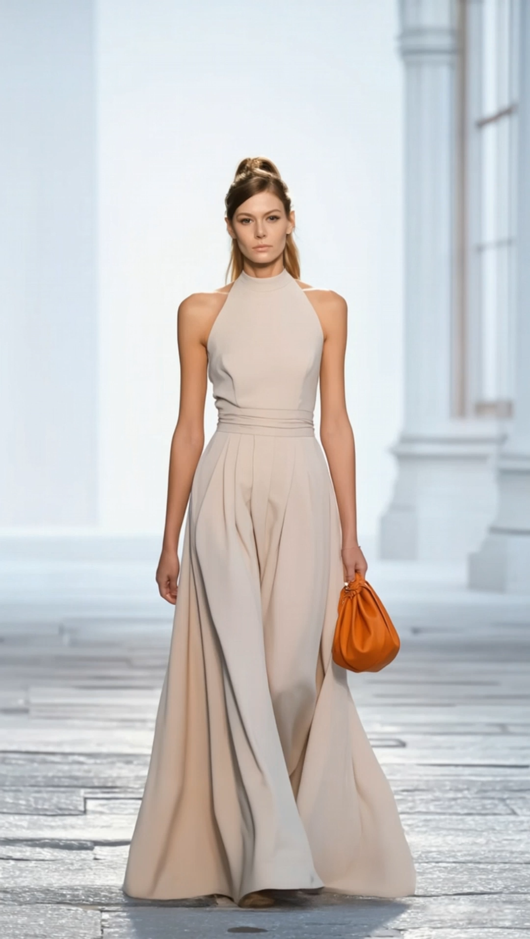 Evening Formal Halter Dress​​ Apricot Floor-Length Dress