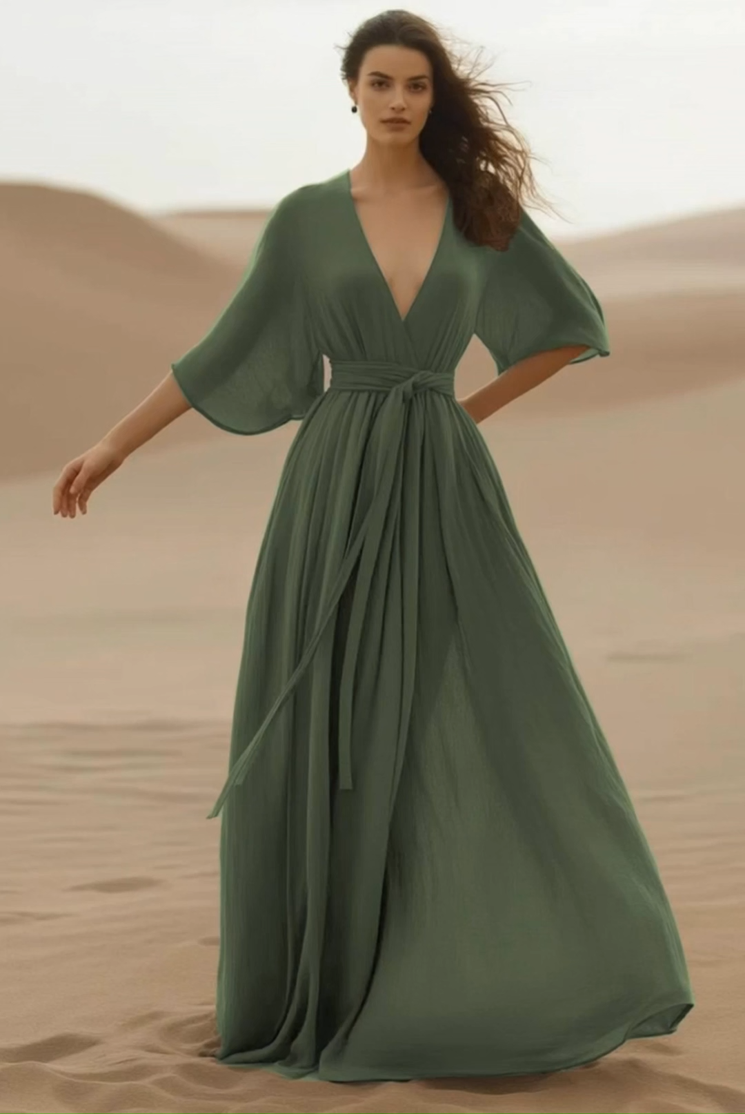 Bohemian Swing Dress Green Deep V Maxi Dress
