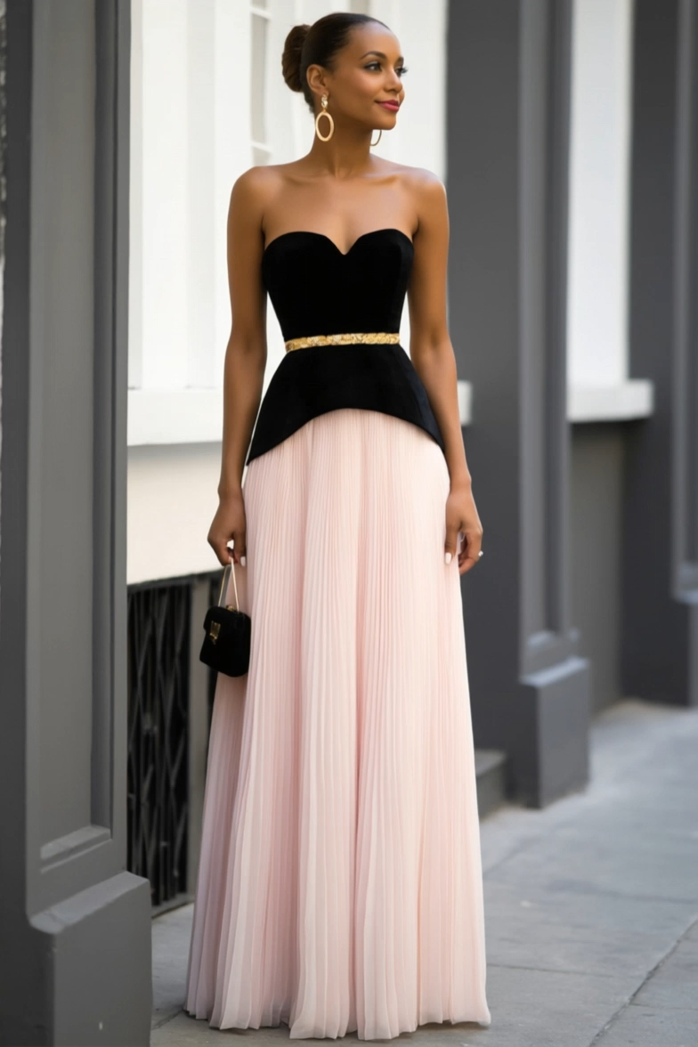 Evening Dress Pink Strapless Floor-Length Dress