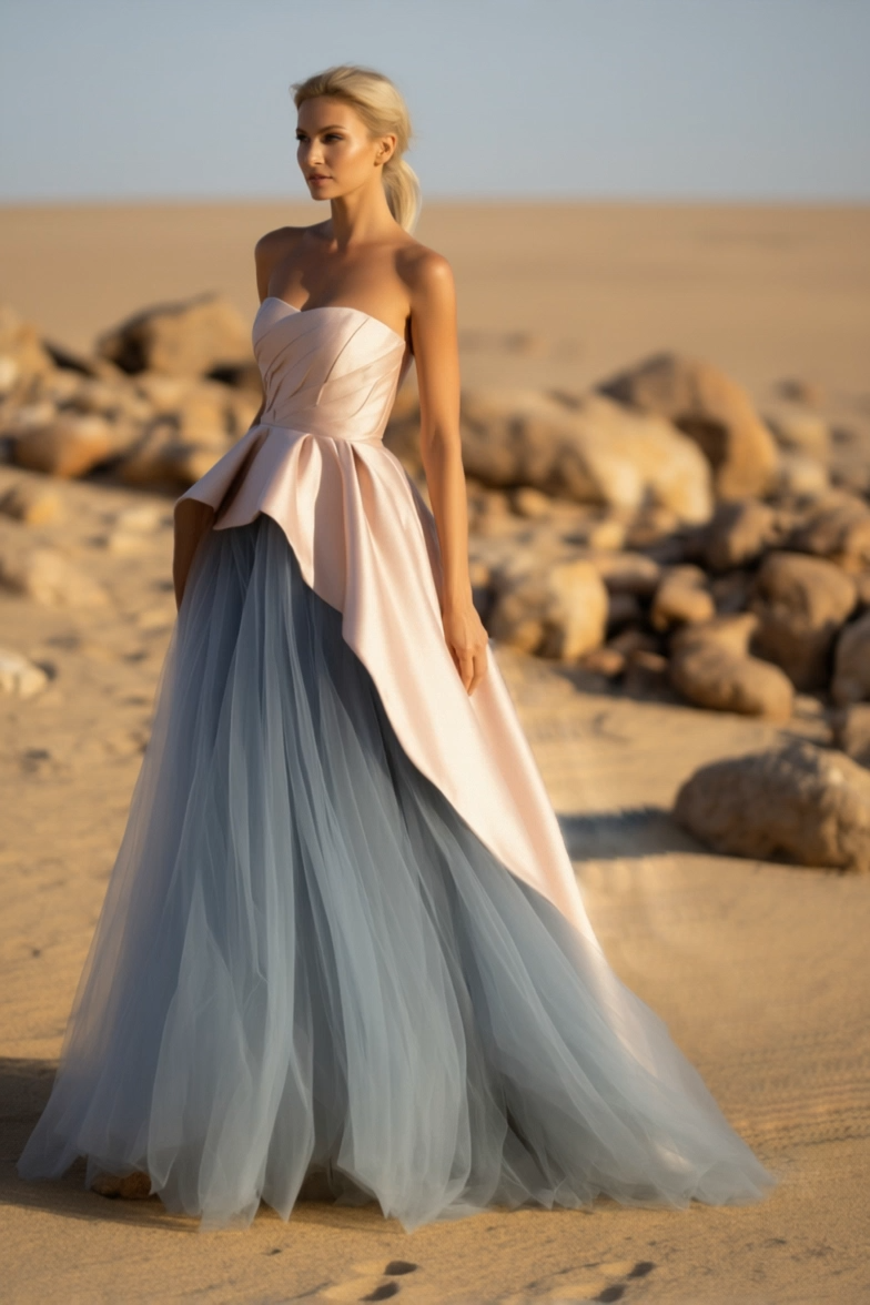Formal ​Evening Dress​​​ Blue Strapless Maxi