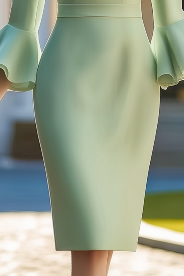 Mother of th Bride Dress Green Crew Neck 3D Floral Knee-Length Dress