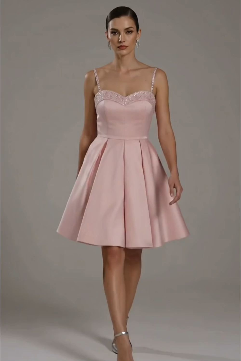  Party Satin Dress​​ Pink Spaghetti Strap A Line Mini Dress