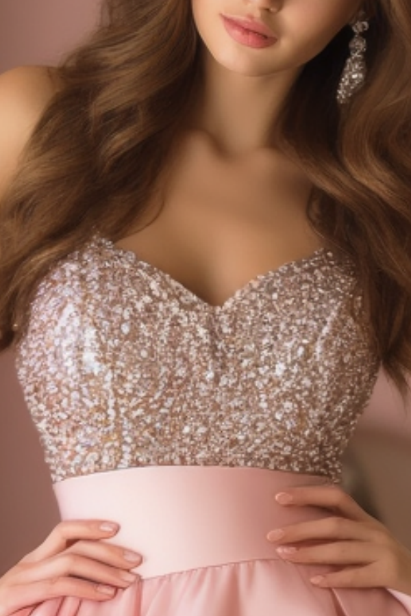 Homecoming Party Dress Pink Strapless Sequin Mini Tiered Dress