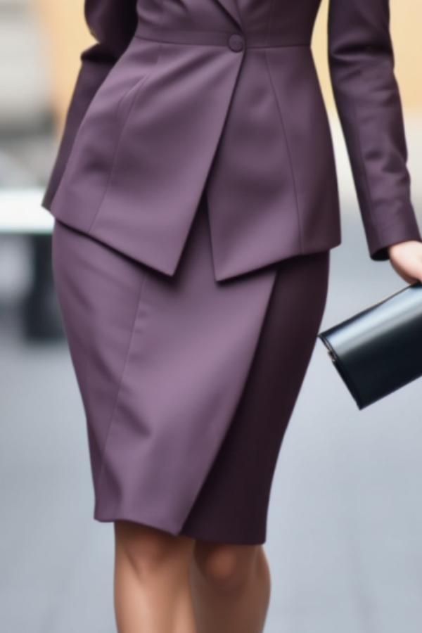Work Suit Sets Purple Lapel Knee-Length Skirt Set