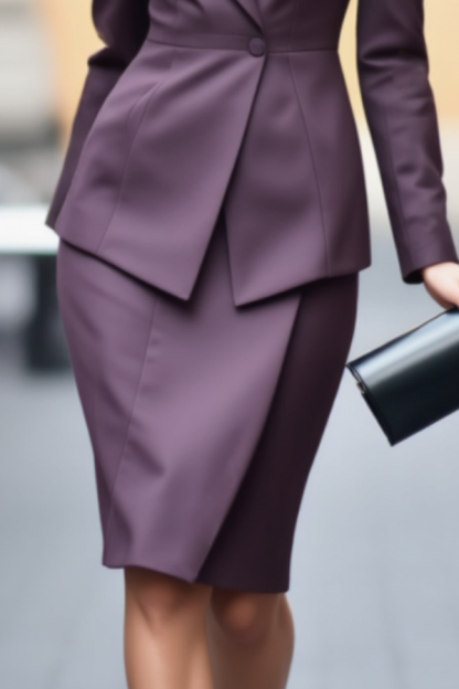 Work Suit Sets Purple Lapel Knee-Length Skirt Set