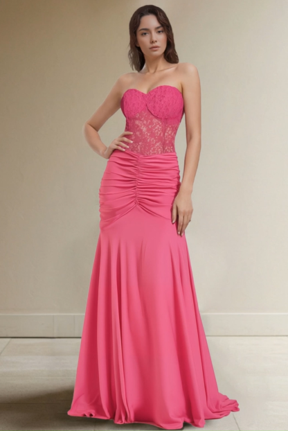 Party ​Going Out Dress​​ Rose Lace Strapless Floor-Lenth Dress