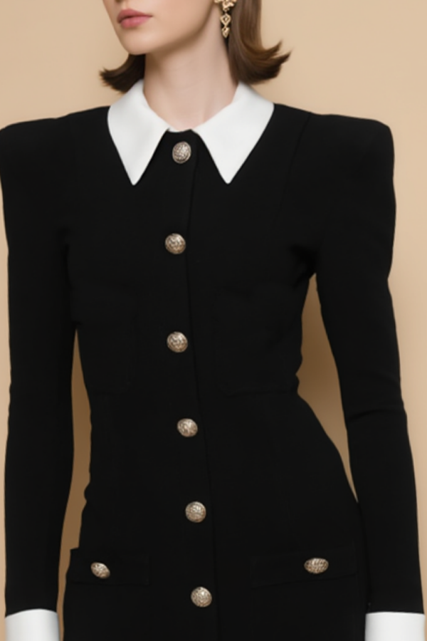 Long sleeve office dress with contrasting collar