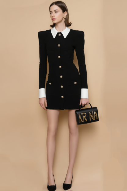 Work Blazer Dress​ Black Lapel Mini Sheath Dress