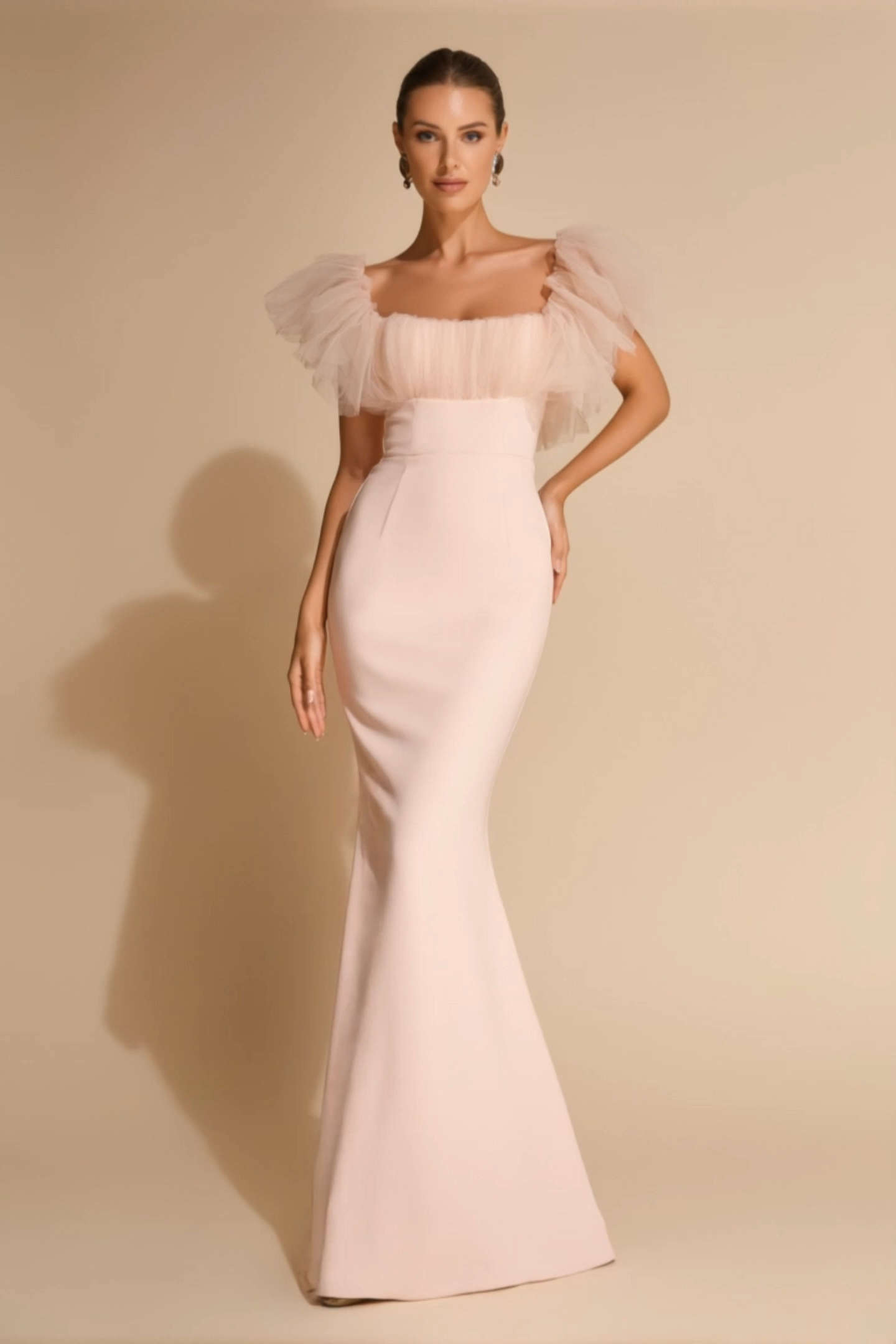 Evening Formal Gown Light Pink Off Shoulder Mermaid Maxi Dress