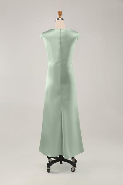 Party Prom Elegant Sage Green Dress Sleeveless Satin Pleated Maxi Dress