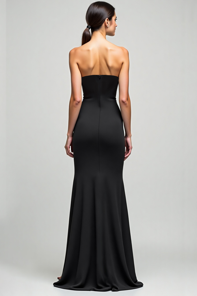 Formal Evening Strapless Dress Black High Slit Minimalist Fitted Floor-Length Dress