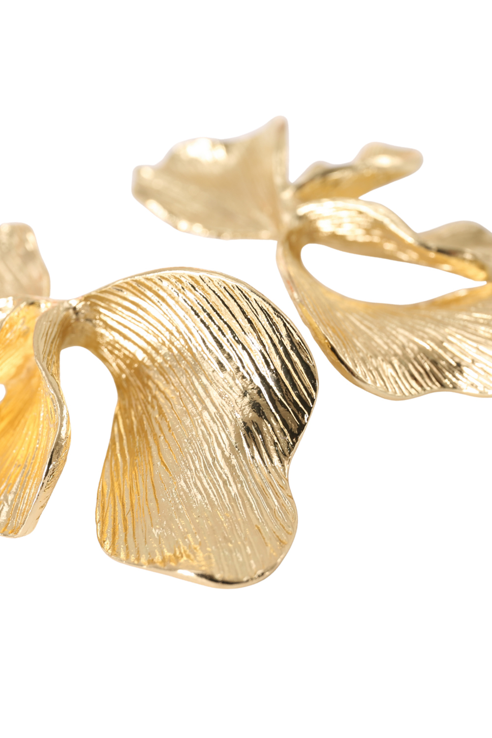 Gold Textured Petals Flower Earrings