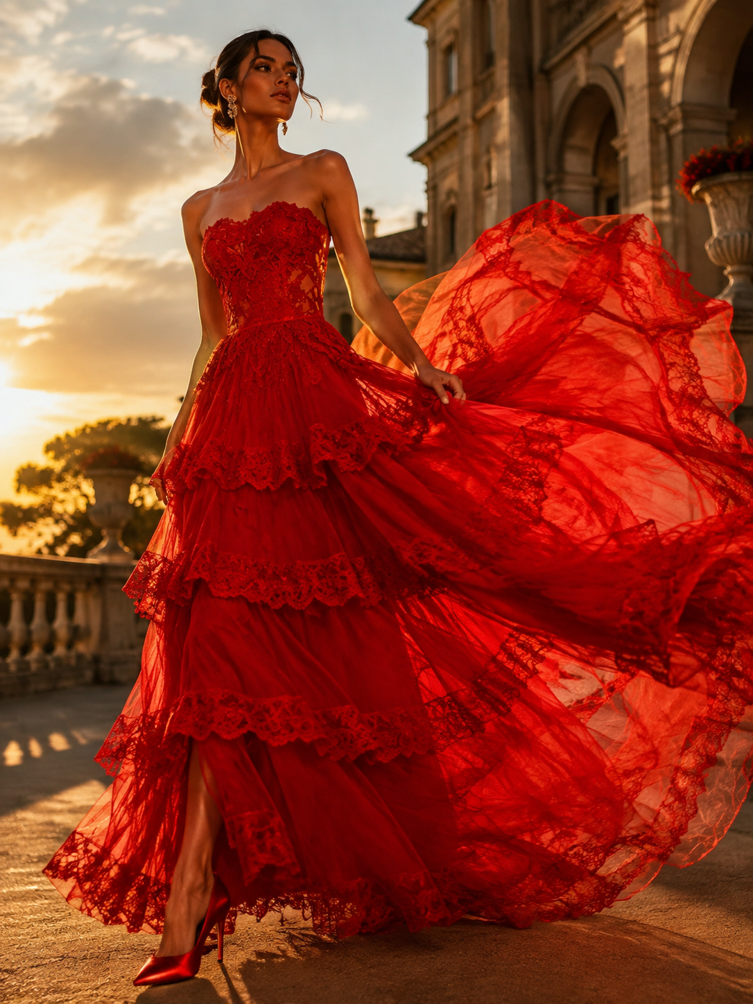 Model wearing a Chiclody evening gown