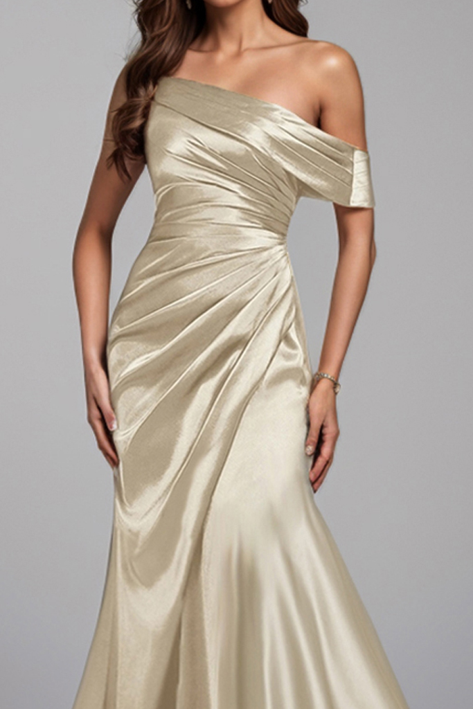 Formal Maxi Dress Off-Shoulder Satin Mermaid Dress