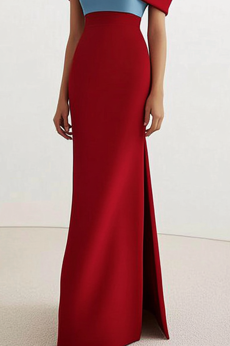 Cocktail Party Red Blue Dress Off Shoulder Maxi Dress
