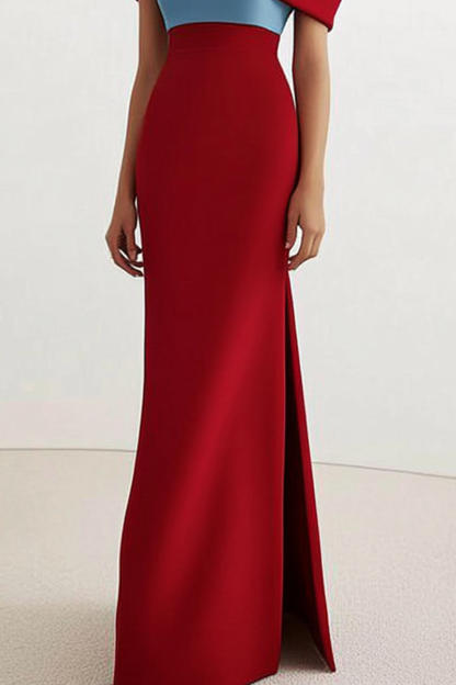 Cocktail Party Red Blue Dress Off Shoulder Maxi Dress