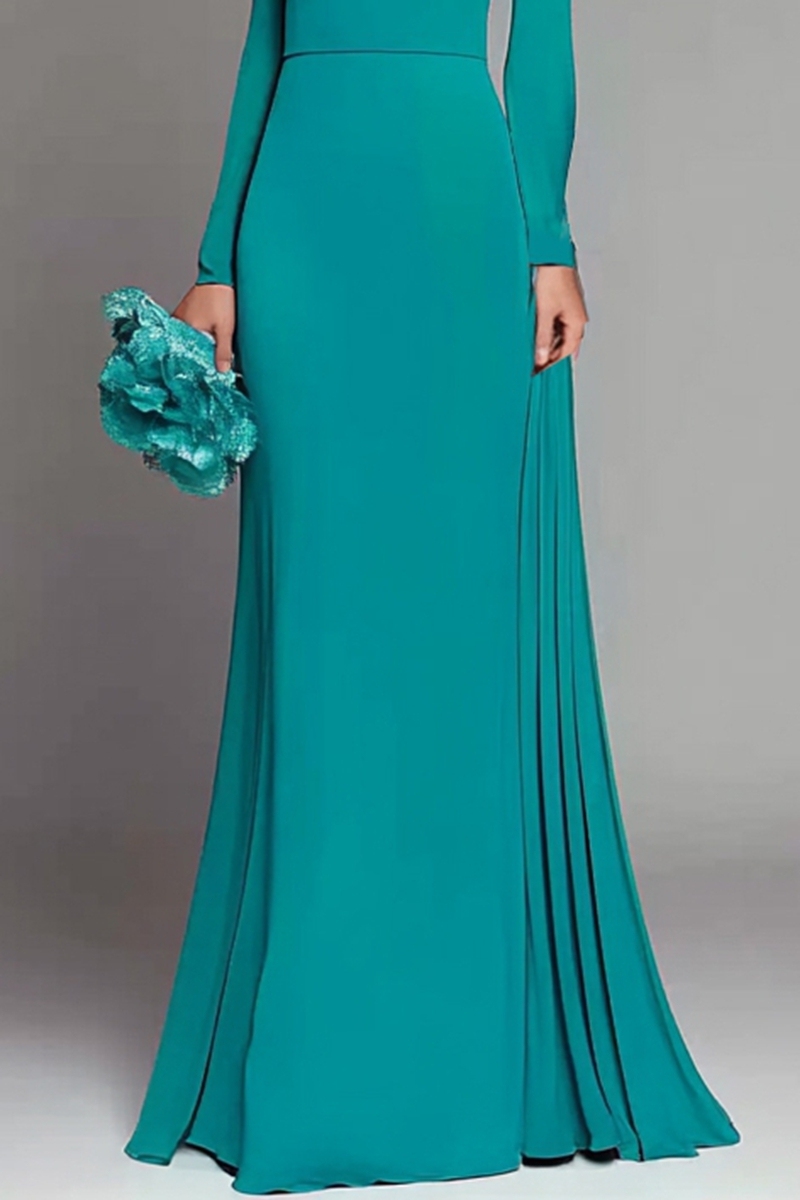 Green Formal Evening 3D Flower Dress Long Sleeve Maxi Dress