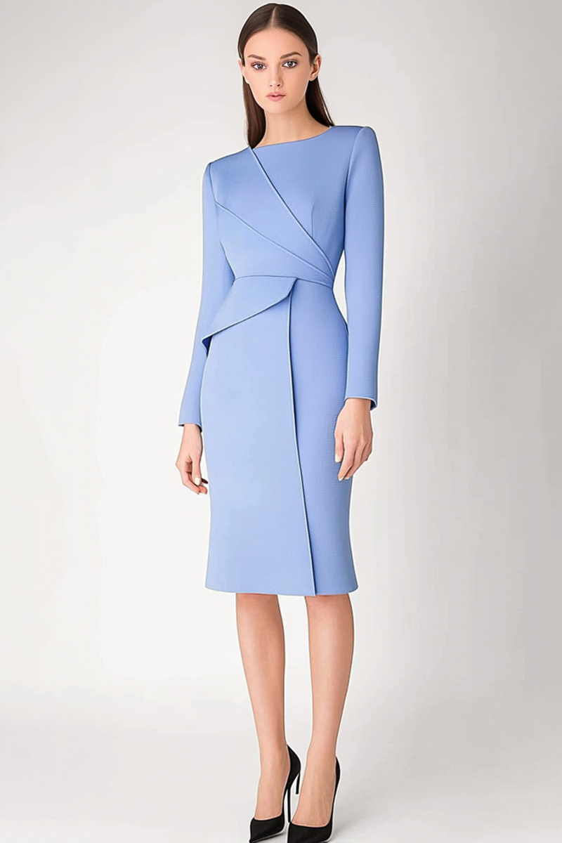Elegant office dress in blue for professional wear