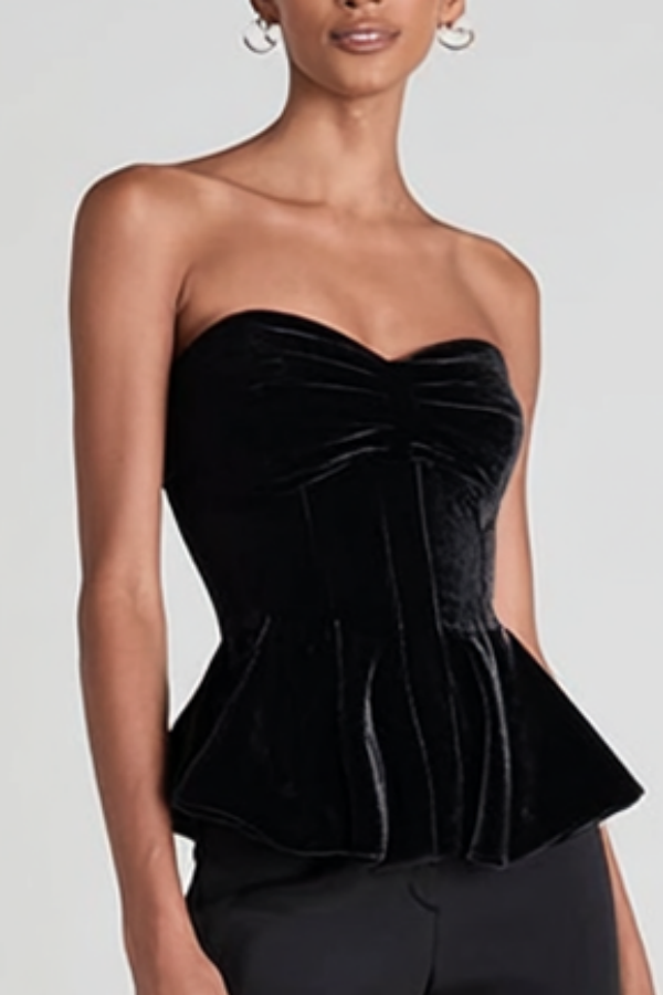 Work Outfit Sets Black Strapless Velvet Pants Set