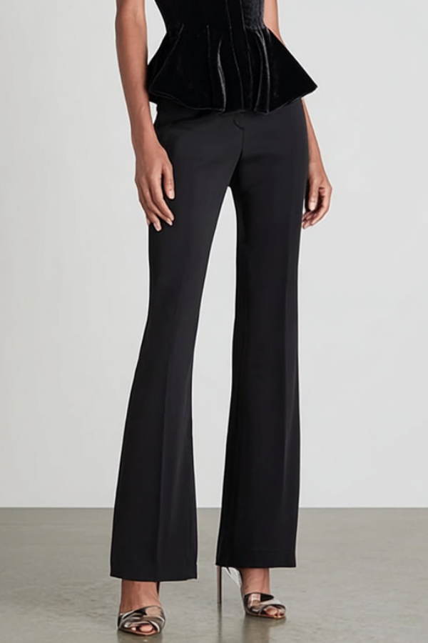 Work Outfit Sets Black Strapless Velvet Pants Set
