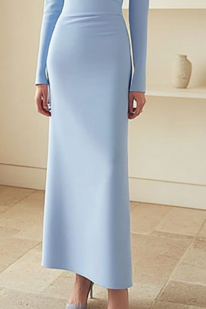 Formal Evening Dress Blue V Neck Long Sleeve Maxi Dress