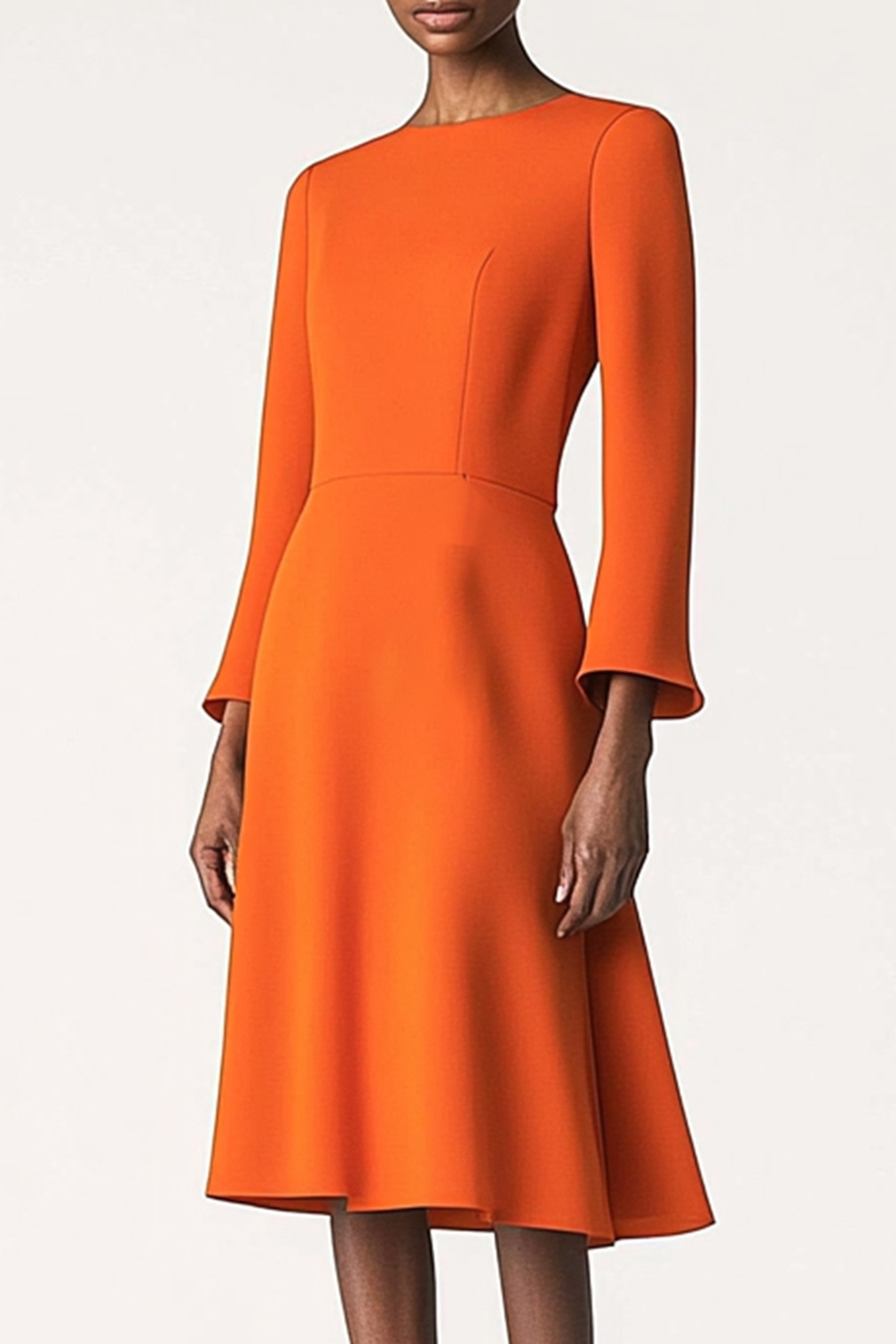 Midi length orange office dress