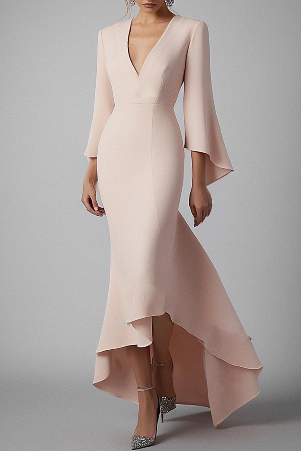 Elegant Work Wedding Guest Mermaid Dress Flare Asymmetrical Hem Dress