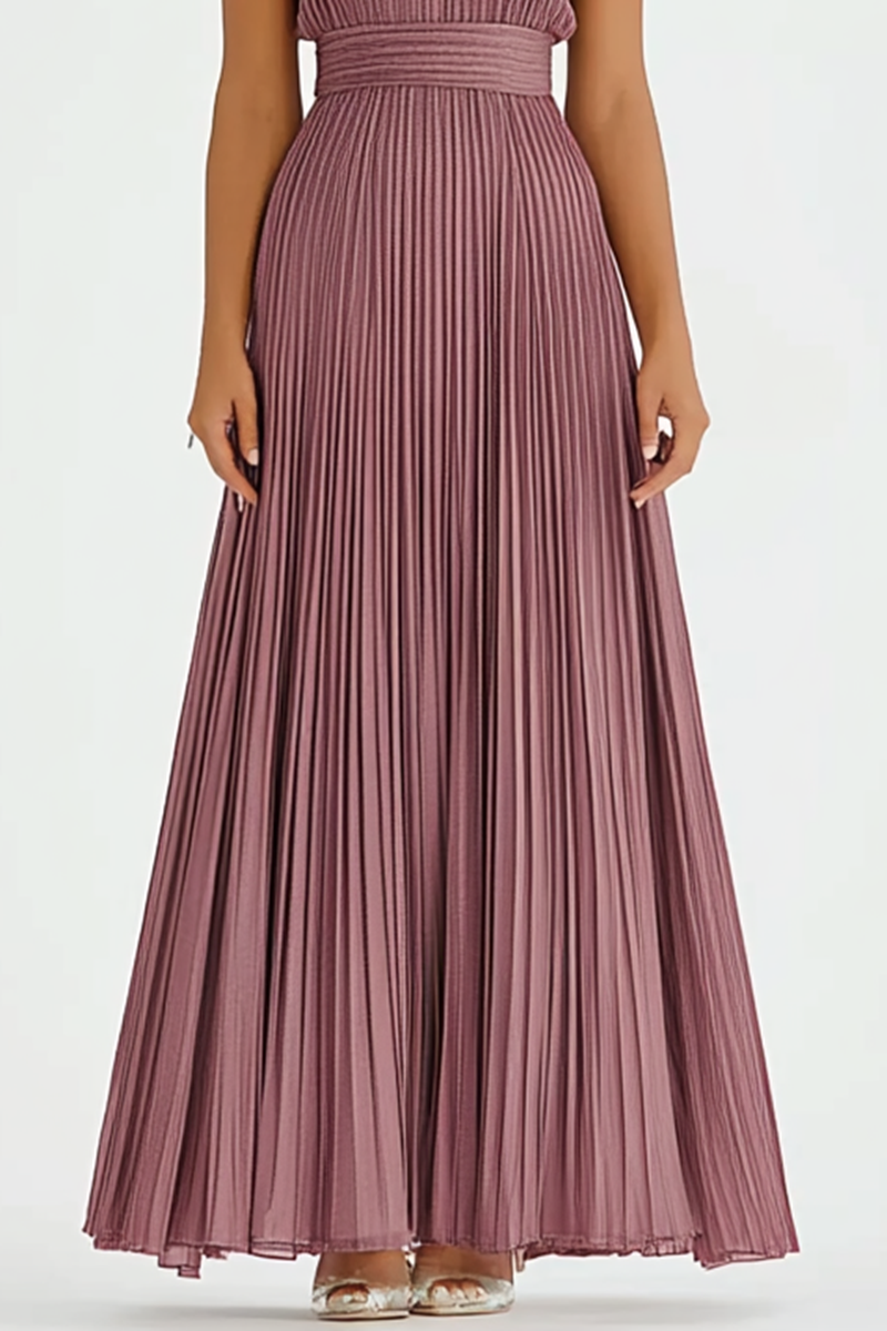 Formal Yacht Dress Floor-Length Pleated Dress Cap Sleeves Cut-Out Dress