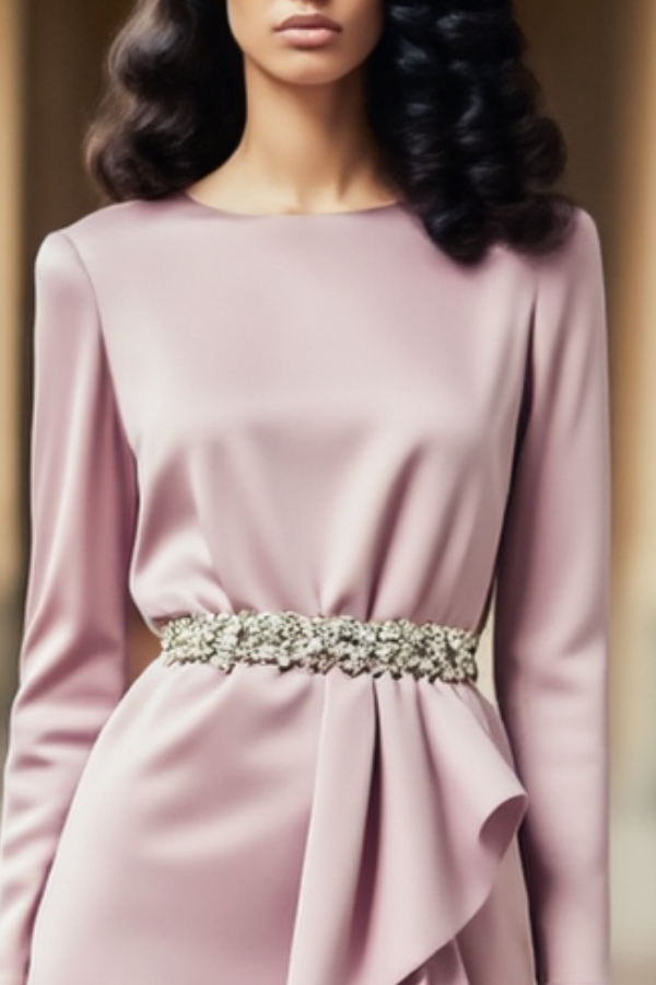 Cocktail Party Dress Pink Crew Neck Belted Mini Dress